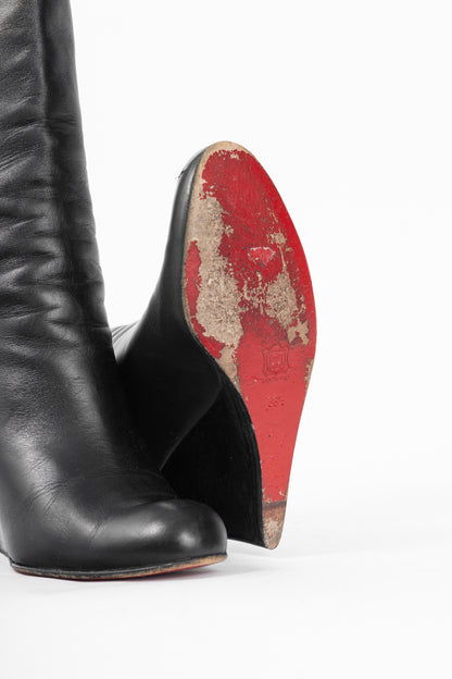 Christian Louboutin Zepita Black Leather Knee-High Wedge Boots