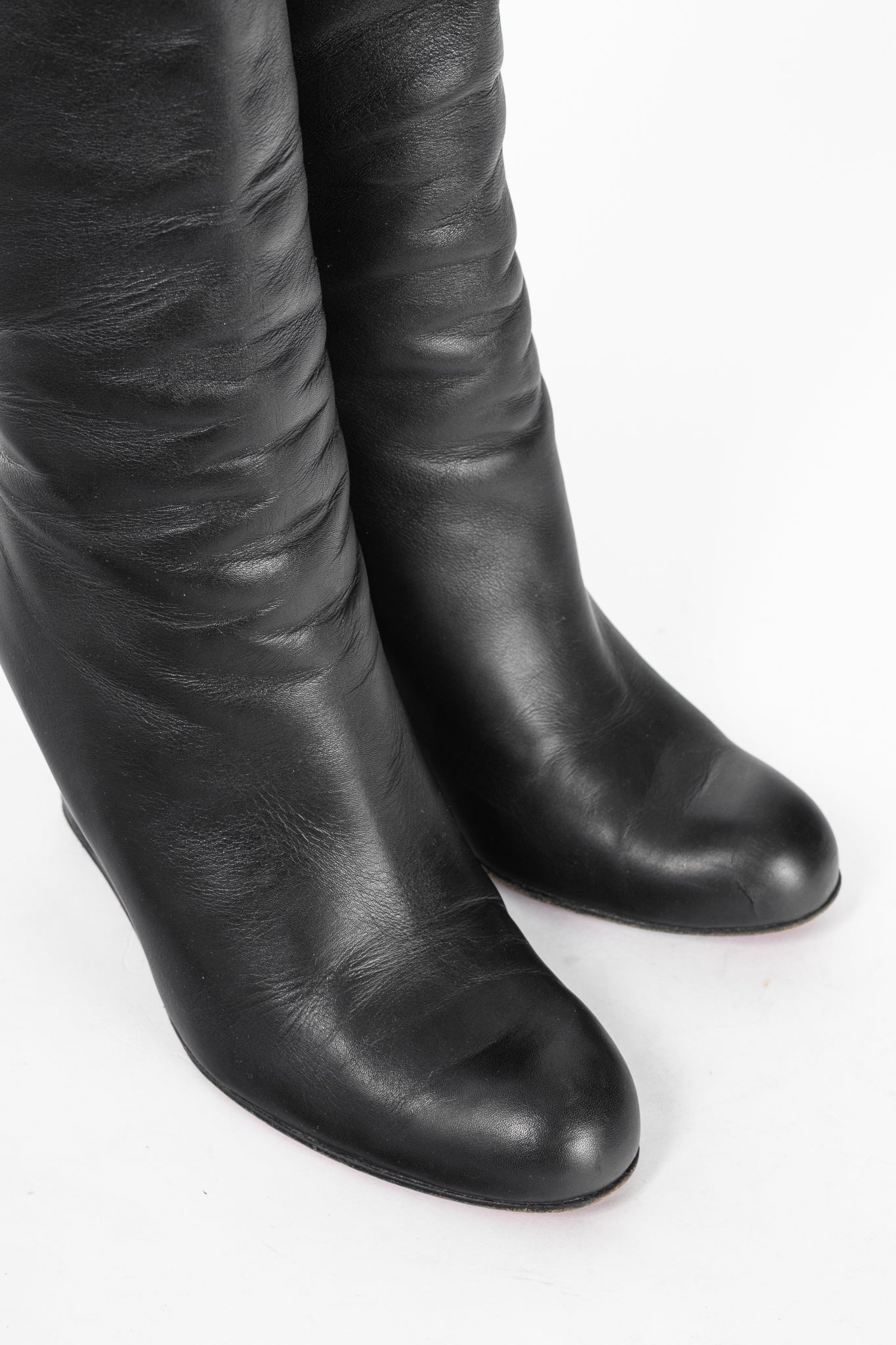 Christian Louboutin Zepita Black Leather Knee-High Wedge Boots