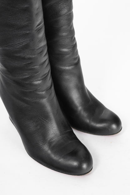 Christian Louboutin Zepita Black Leather Knee-High Wedge Boots