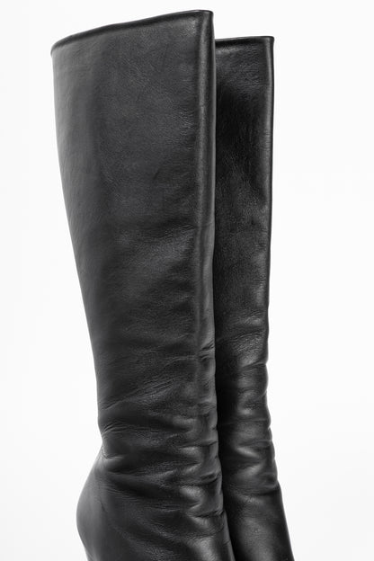 Christian Louboutin Zepita Black Leather Knee-High Wedge Boots