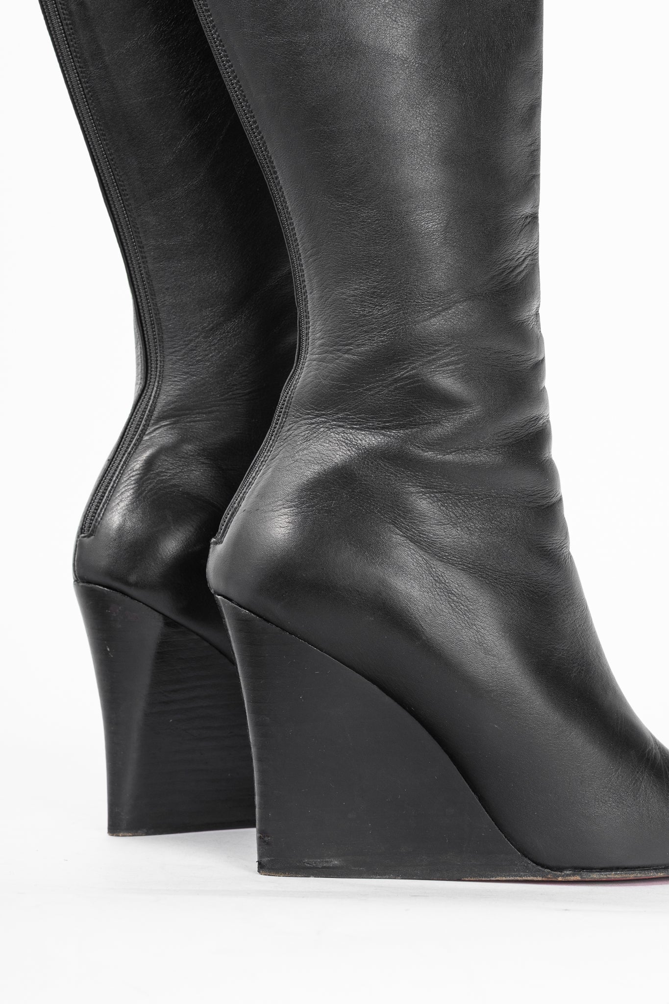 Christian Louboutin Zepita Black Leather Knee-High Wedge Boots