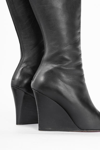 Christian Louboutin Zepita Black Leather Knee-High Wedge Boots
