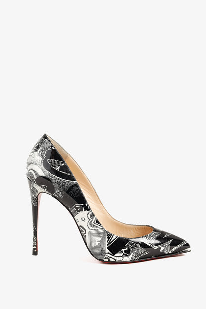 Christian Louboutin Patent Nicograf Pigalle Follies 100 Black White Pumps