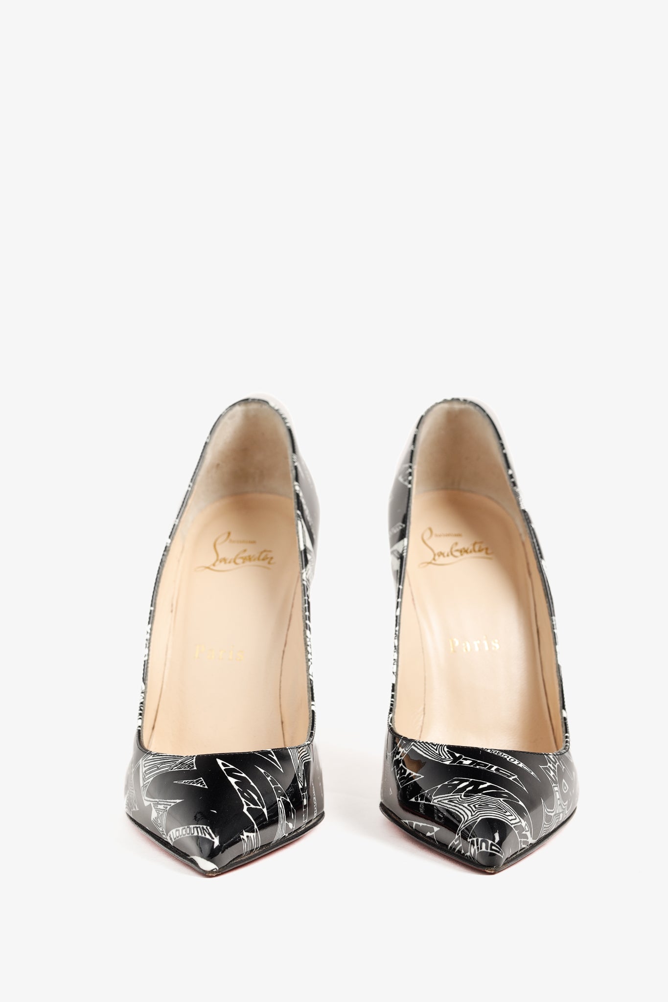 Christian Louboutin Patent Nicograf Pigalle Follies 100 Black White Pumps