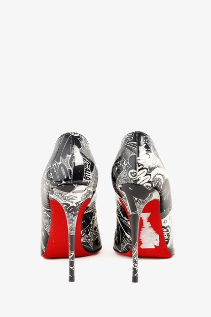 Christian Louboutin Patent Nicograf Pigalle Follies 100 Black White Pumps