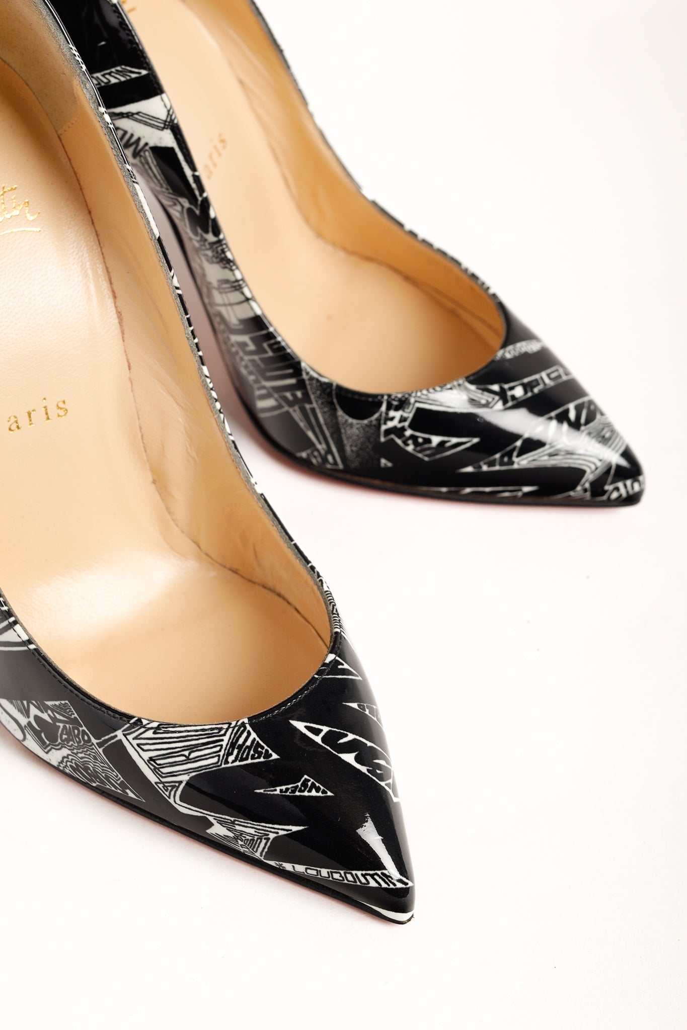 Christian Louboutin Patent Nicograf Pigalle Follies 100 Black White Pumps