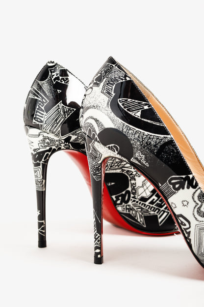 Christian Louboutin Patent Nicograf Pigalle Follies 100 Black White Pumps