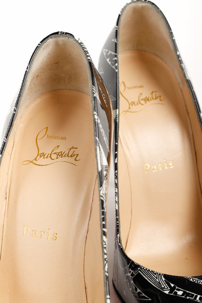Christian Louboutin Patent Nicograf Pigalle Follies 100 Black White Pumps