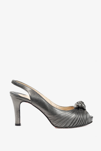 Christian Louboutin Metallic Grey Knotted Slingback Sandals