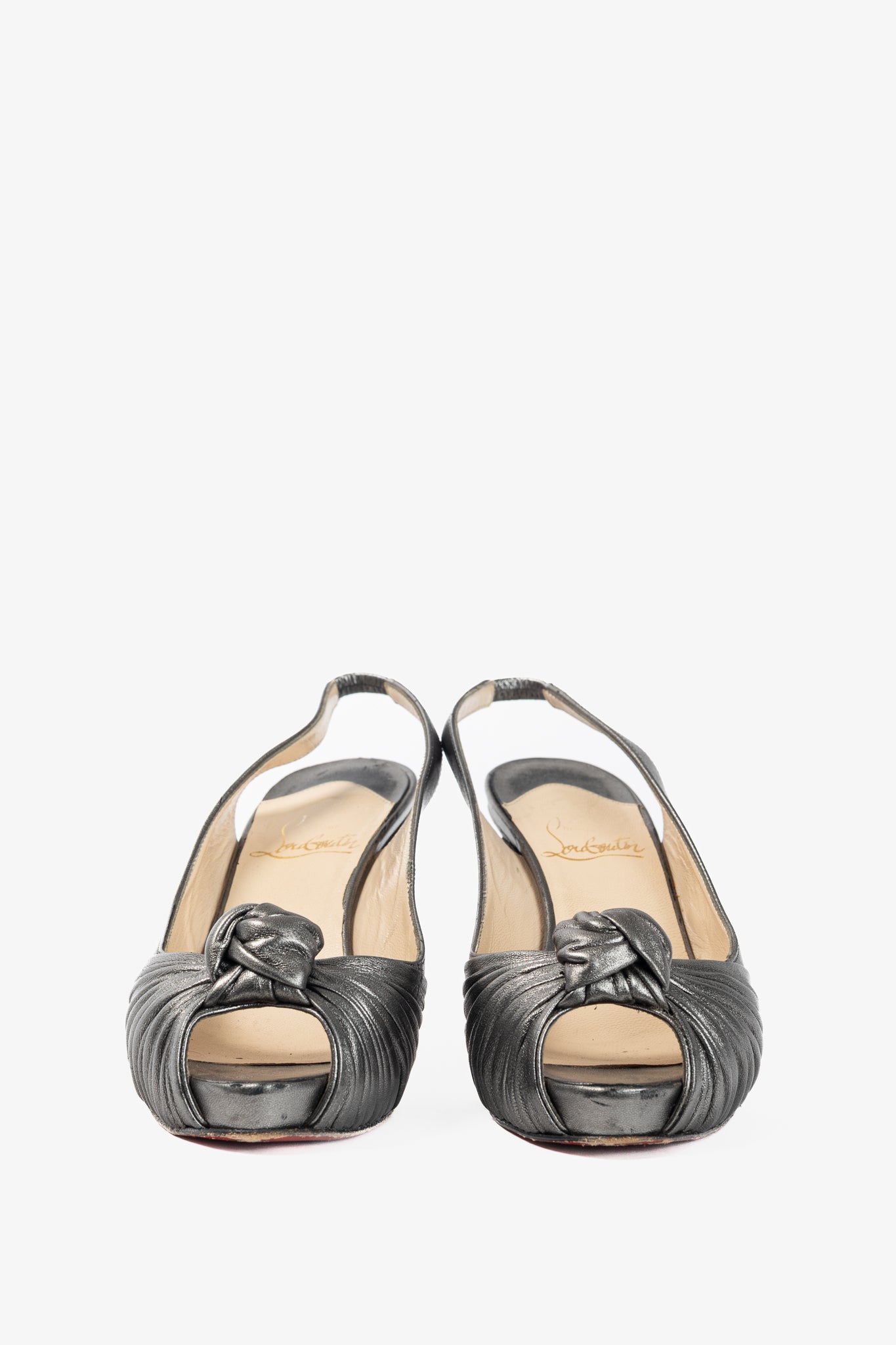 Christian Louboutin Metallic Grey Knotted Slingback Sandals