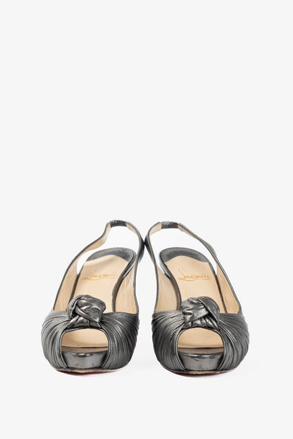 Christian Louboutin Metallic Grey Knotted Slingback Sandals