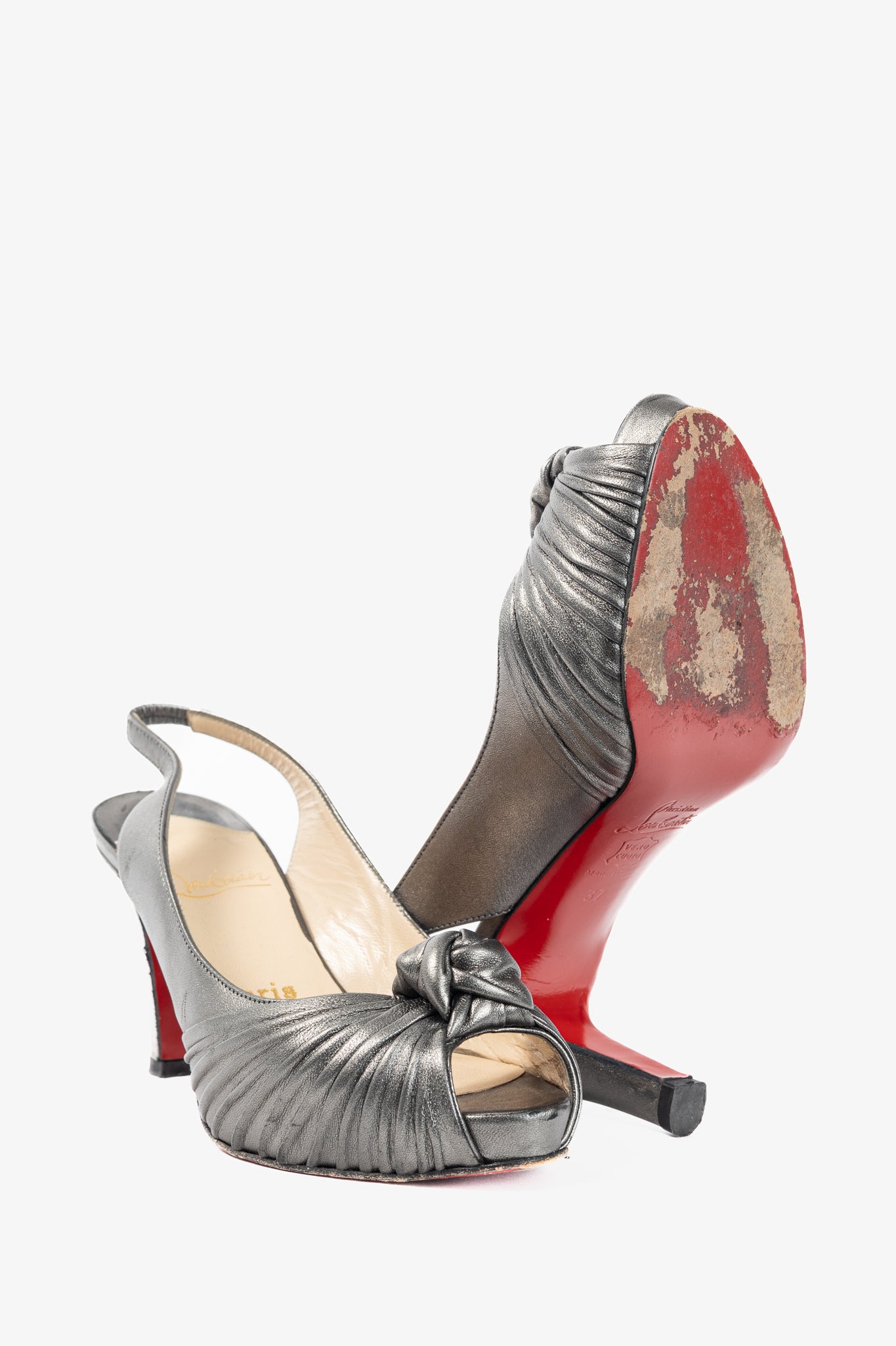 Christian Louboutin Metallic Grey Knotted Slingback Sandals
