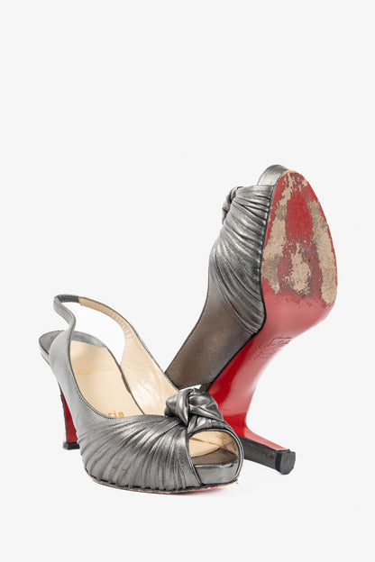 Christian Louboutin Metallic Grey Knotted Slingback Sandals