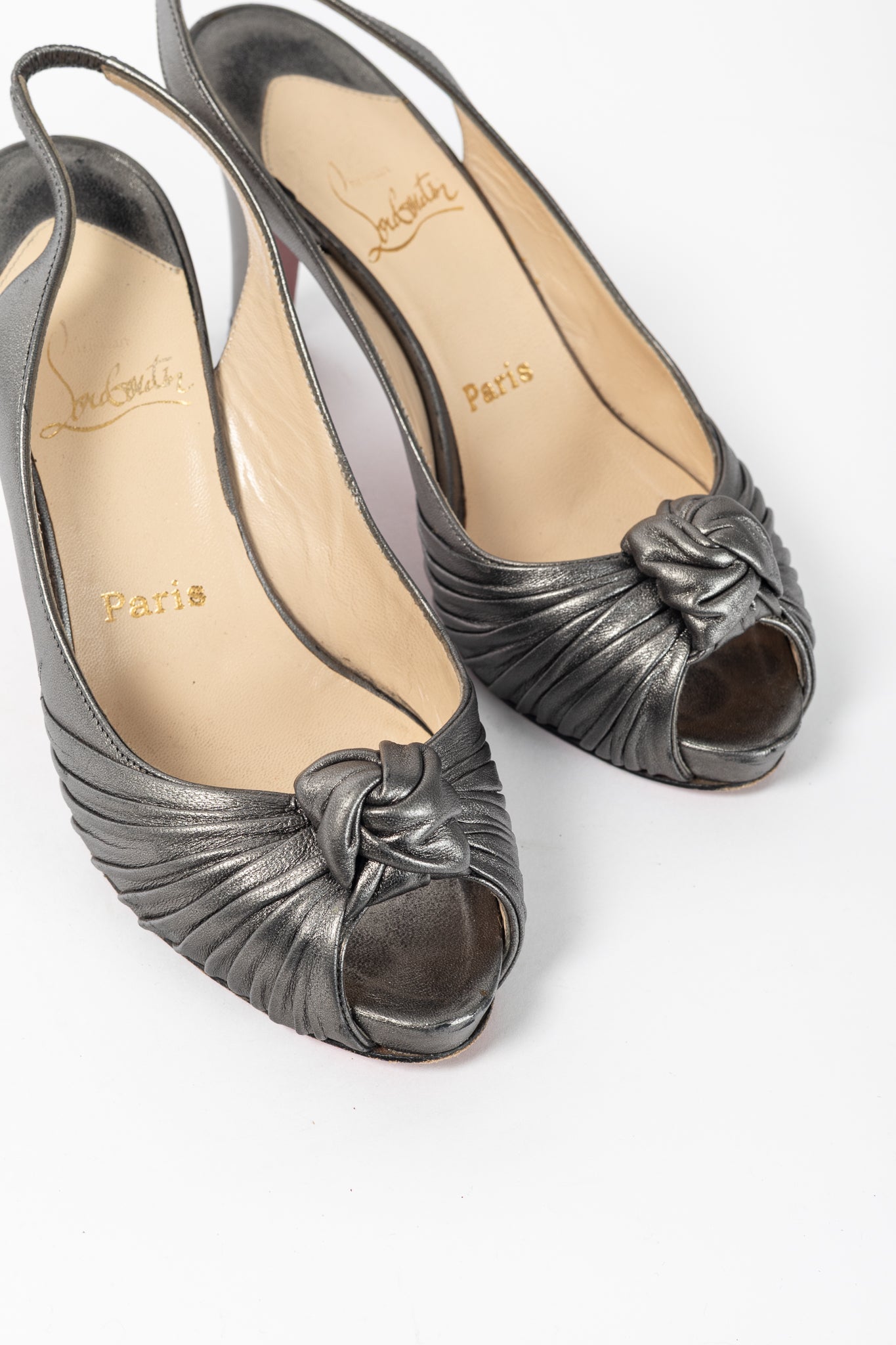 Christian Louboutin Metallic Grey Knotted Slingback Sandals