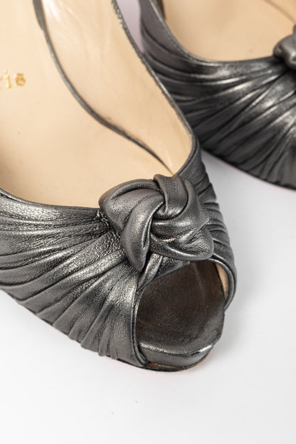 Christian Louboutin Metallic Grey Knotted Slingback Sandals
