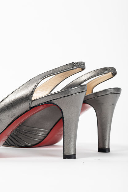 Christian Louboutin Metallic Grey Knotted Slingback Sandals