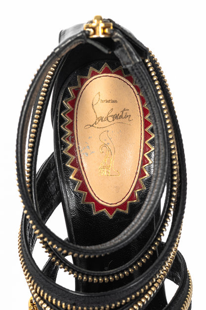Christian Louboutin Unzip 100 Black & Gold Kid Leather Booty