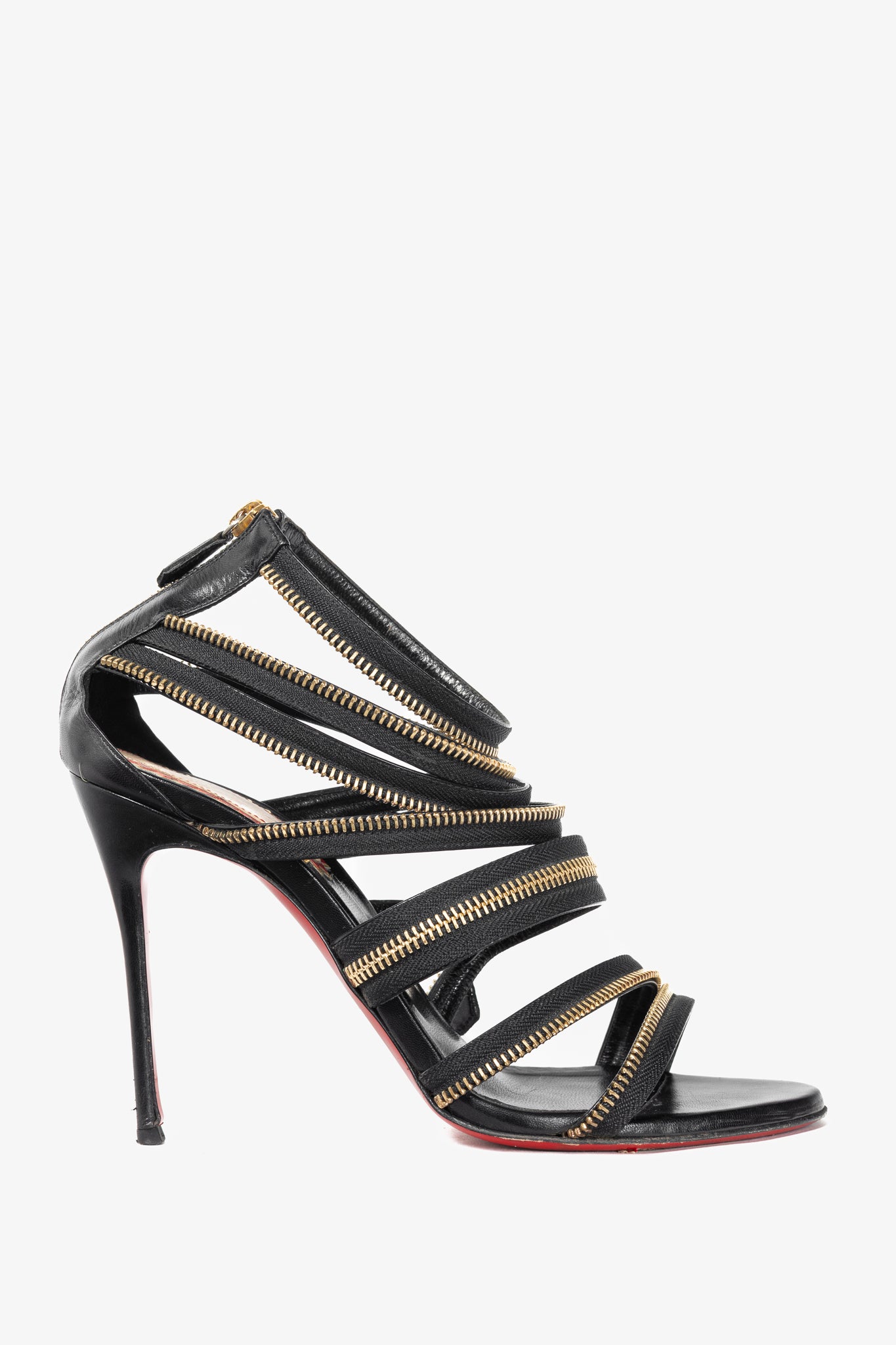 Christian Louboutin Unzip 100 Black & Gold Kid Leather Booty