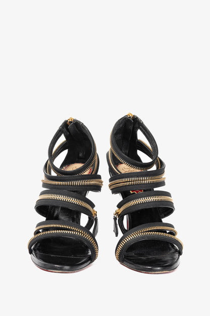 Christian Louboutin Unzip 100 Black & Gold Kid Leather Booty