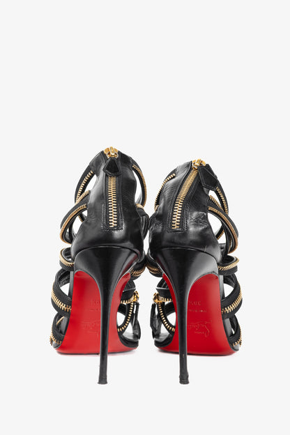 Christian Louboutin Unzip 100 Black & Gold Kid Leather Booty