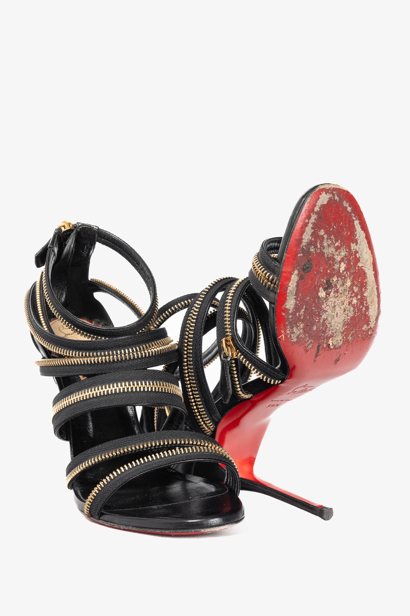 Christian Louboutin Unzip 100 Black & Gold Kid Leather Booty