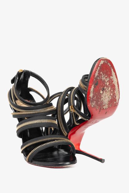 Christian Louboutin Unzip 100 Black & Gold Kid Leather Booty