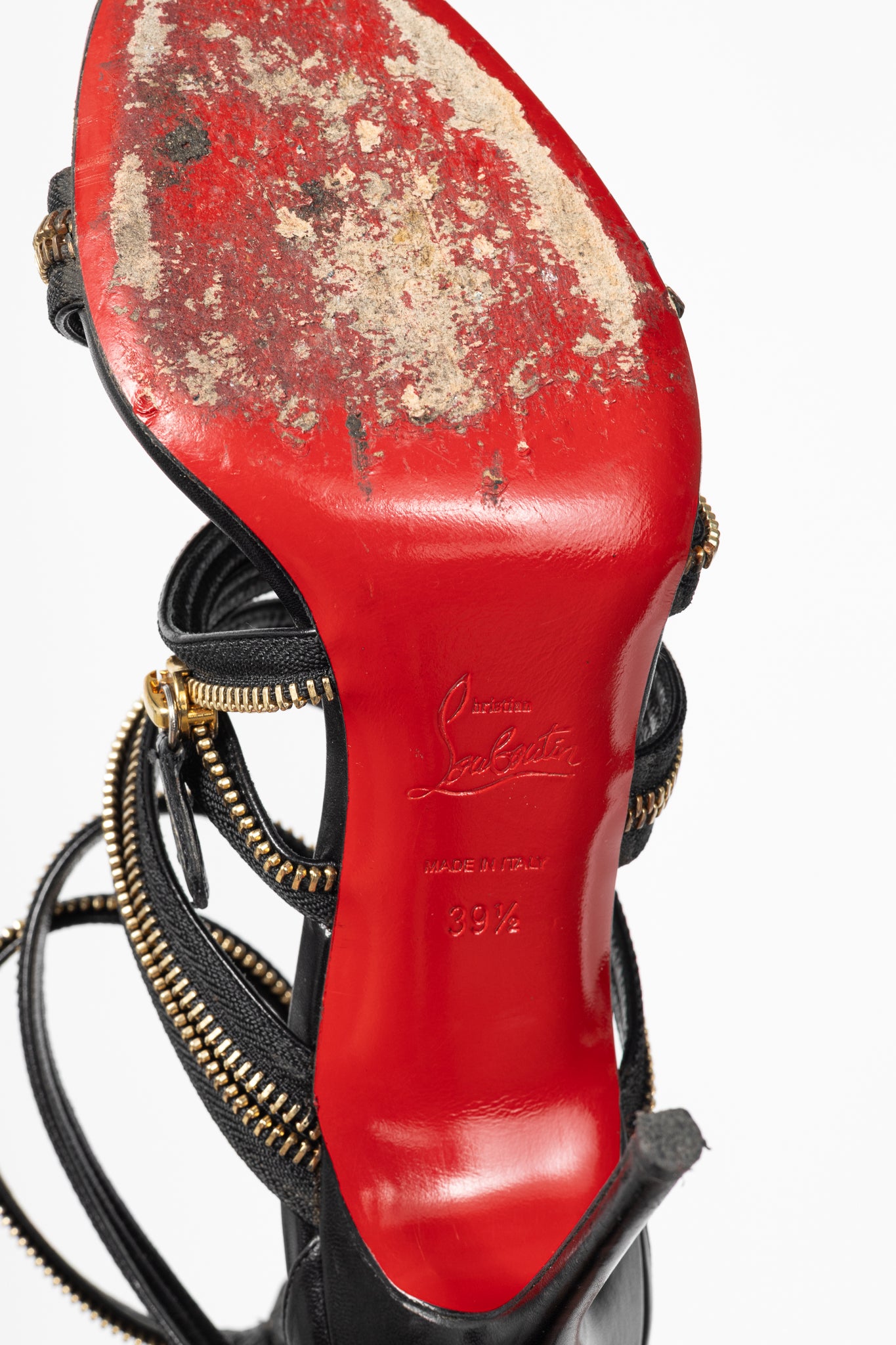 Christian Louboutin Unzip 100 Black & Gold Kid Leather Booty
