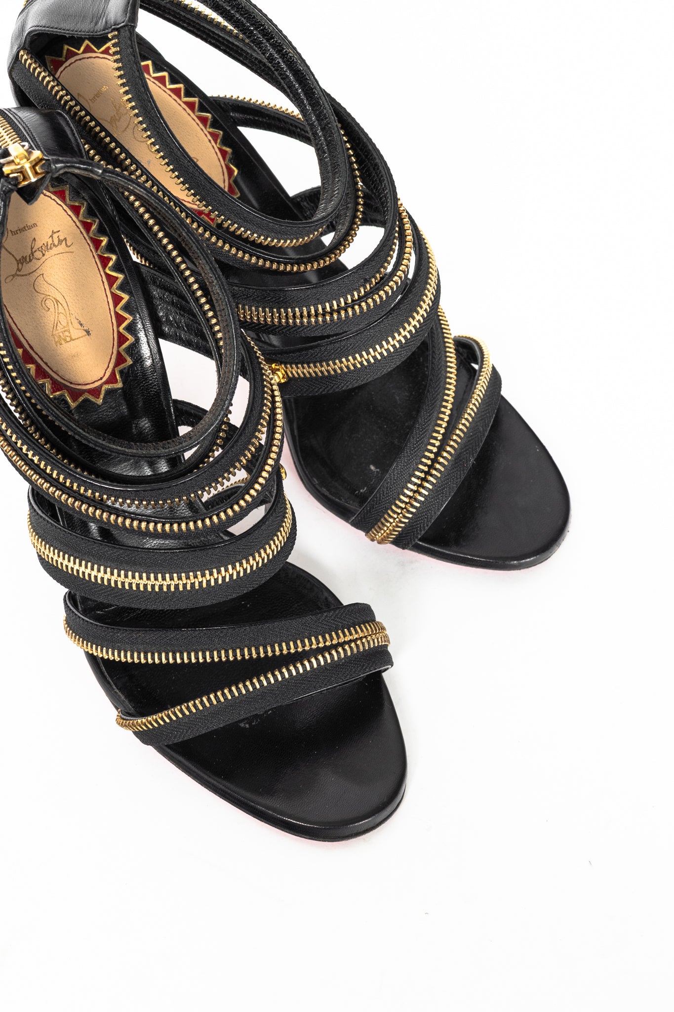 Christian Louboutin Unzip 100 Black & Gold Kid Leather Booty