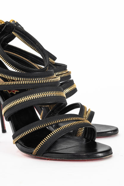 Christian Louboutin Unzip 100 Black & Gold Kid Leather Booty