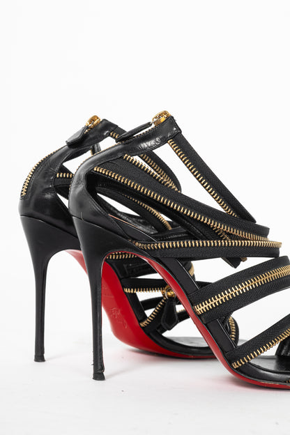 Christian Louboutin Unzip 100 Black & Gold Kid Leather Booty