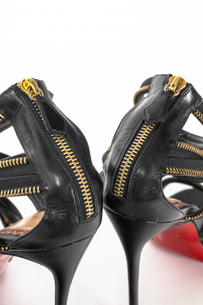 Christian Louboutin Unzip 100 Black & Gold Kid Leather Booty