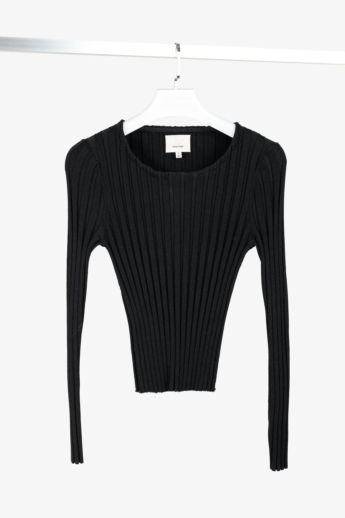 Cinq a Sept Pices Black Wide-Ribbed Knit Long Sleeve Pullover