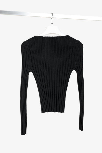 Cinq a Sept Pices Black Wide-Ribbed Knit Long Sleeve Pullover