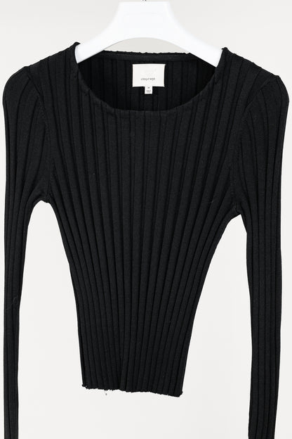 Cinq a Sept Pices Black Wide-Ribbed Knit Long Sleeve Pullover