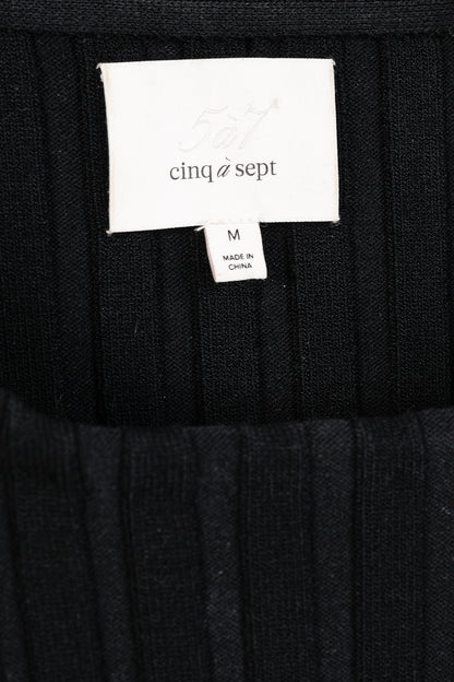 Cinq a Sept Pices Black Wide-Ribbed Knit Long Sleeve Pullover