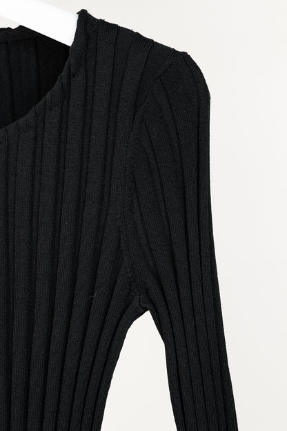 Cinq a Sept Pices Black Wide-Ribbed Knit Long Sleeve Pullover
