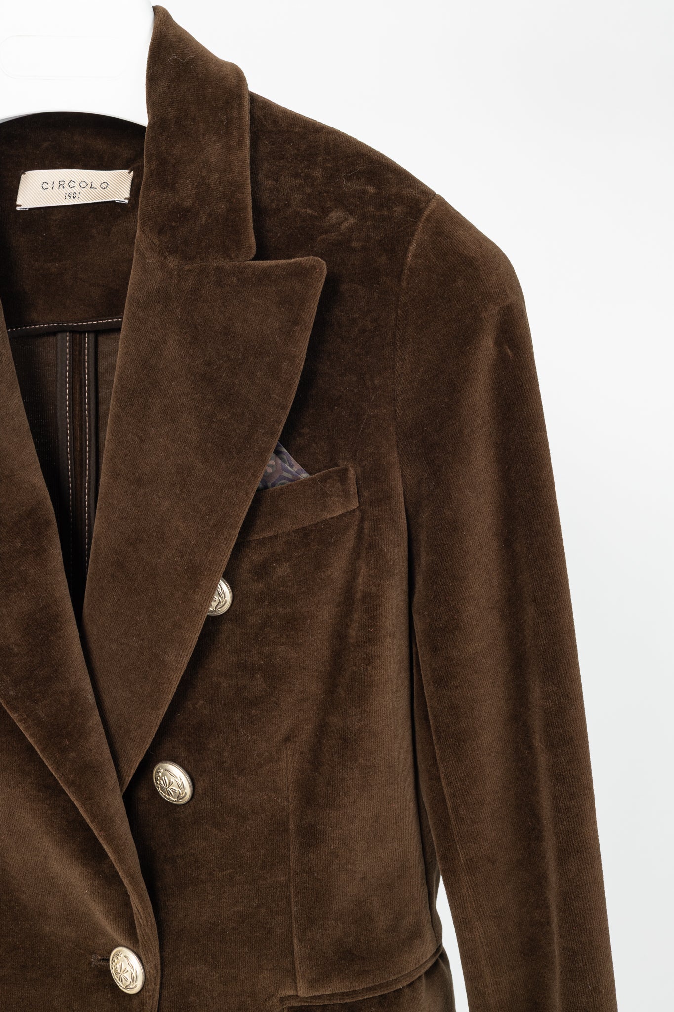 Circolo 1901 Brown Cotton Velvet Double-Breasted Blazer