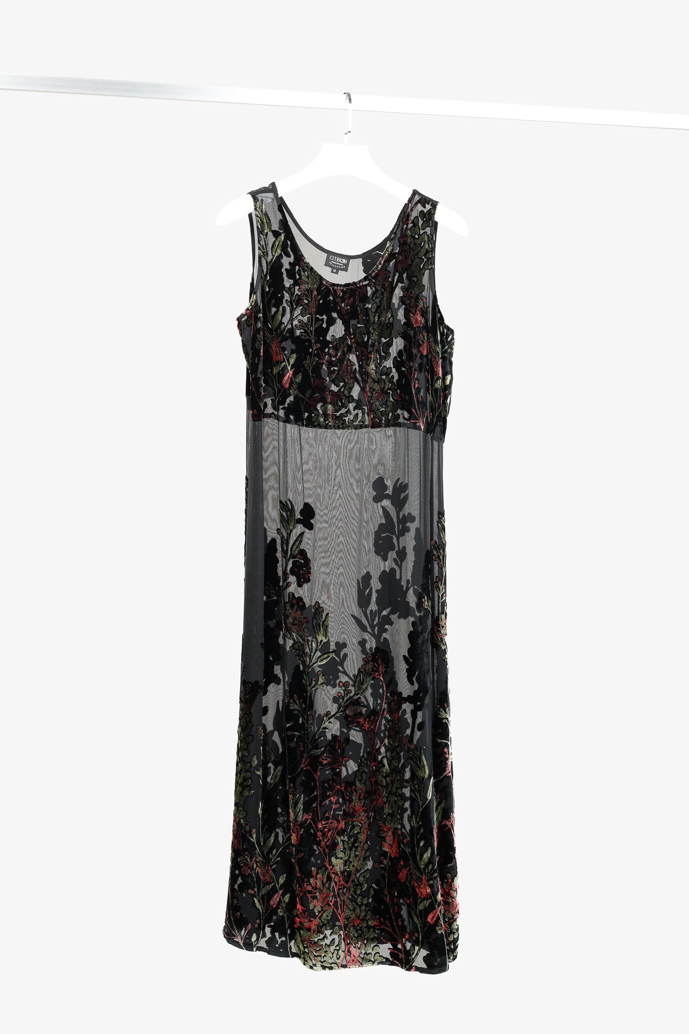 Citron Santa Monica Black Sheer Floral-Burnout Velvet Maxi Dress