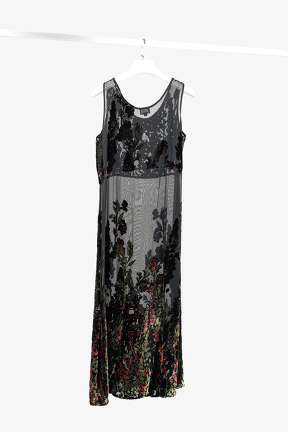 Citron Santa Monica Black Sheer Floral-Burnout Velvet Maxi Dress