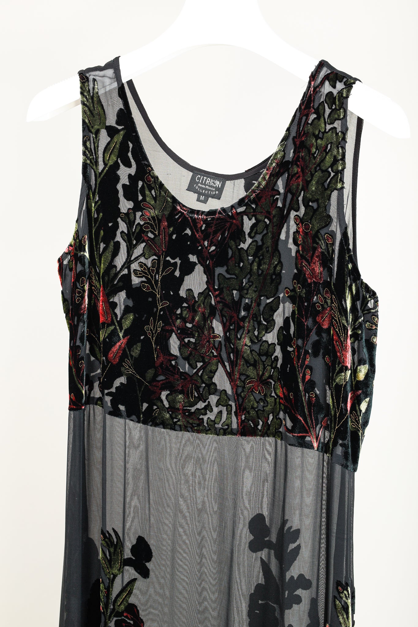 Citron Santa Monica Black Sheer Floral-Burnout Velvet Maxi Dress