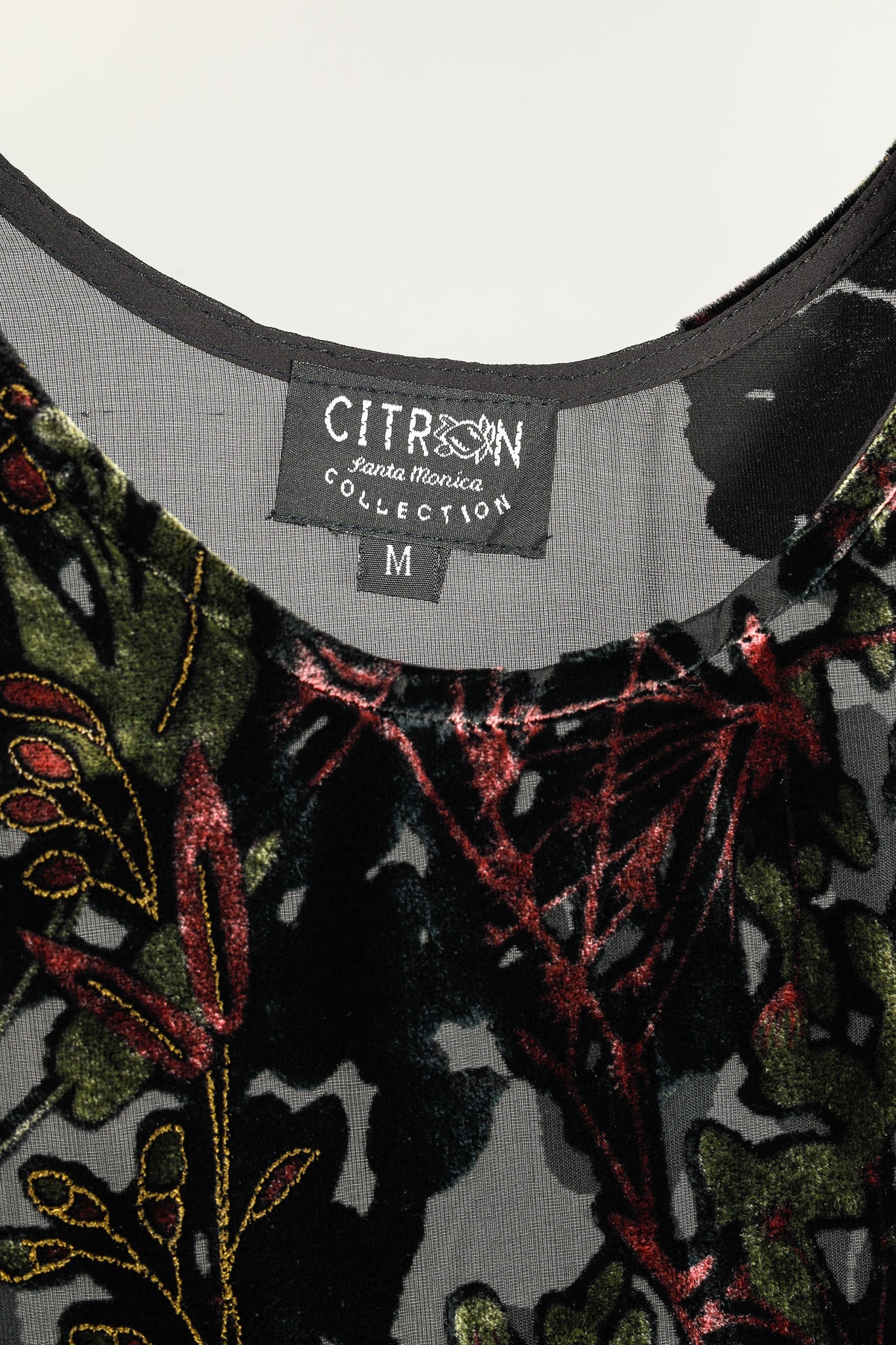 Citron Santa Monica Black Sheer Floral-Burnout Velvet Maxi Dress