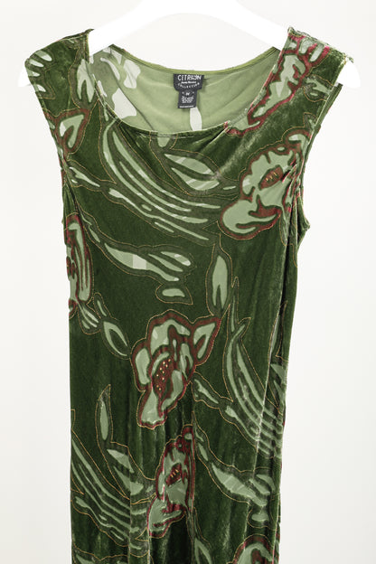 Citron Santa Monica Green Floral-Burnout Velvet Maxi Dress