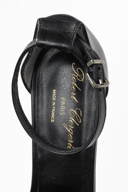 Robert Clergerie Black Suede Fringe Mirror-Heel Sandals