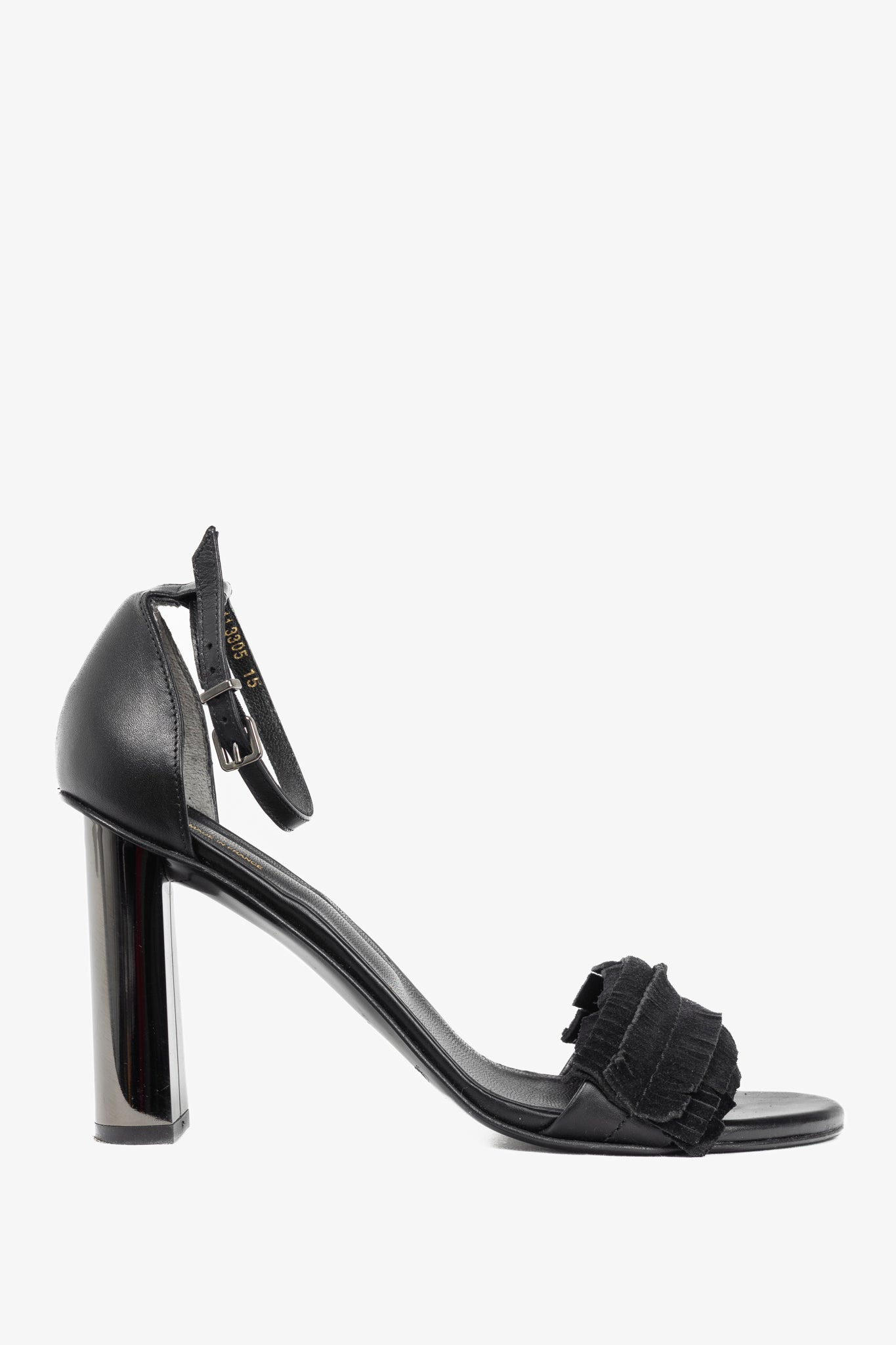 Robert Clergerie Black Suede Fringe Mirror-Heel Sandals