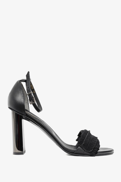 Robert Clergerie Black Suede Fringe Mirror-Heel Sandals