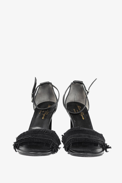 Robert Clergerie Black Suede Fringe Mirror-Heel Sandals
