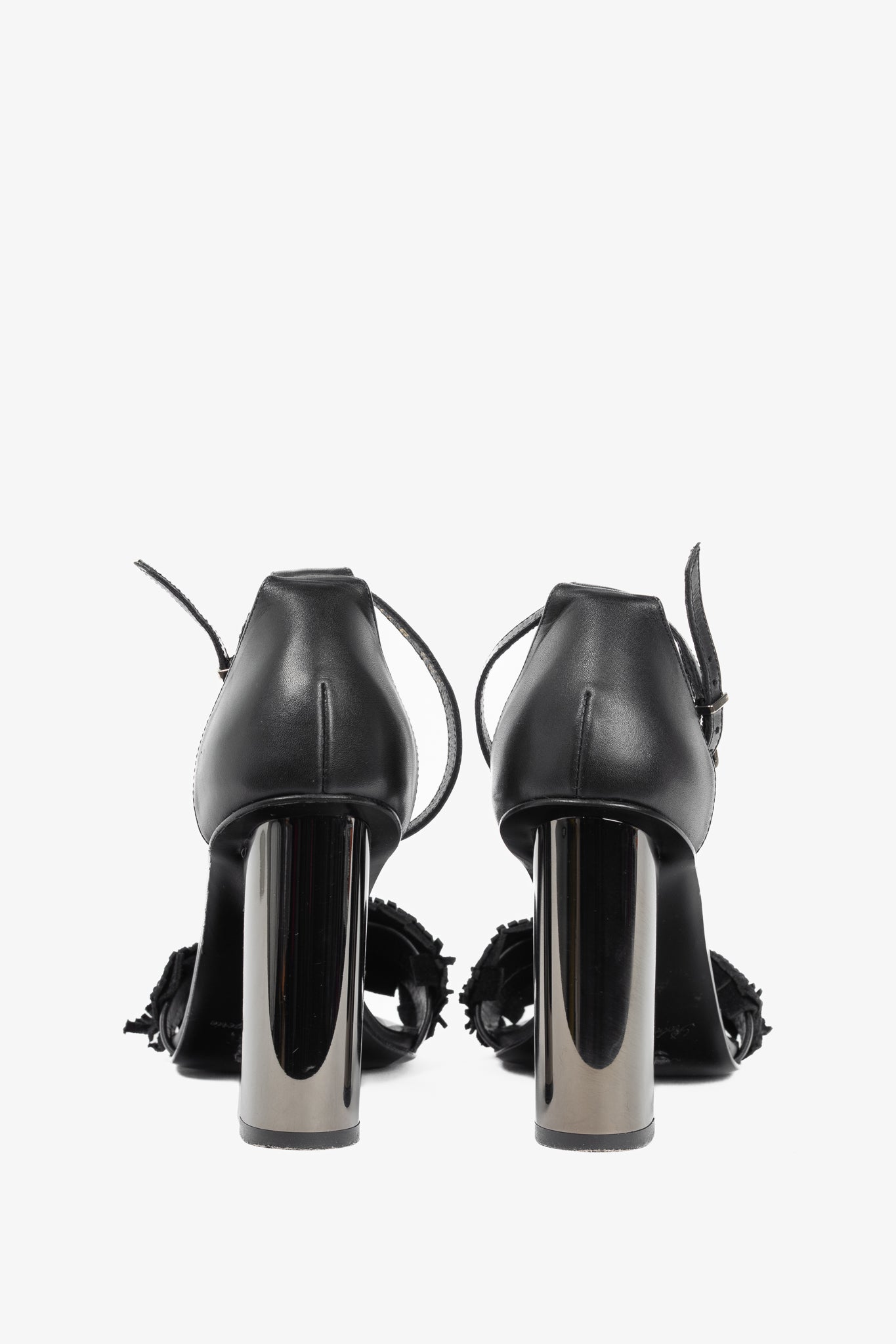 Robert Clergerie Black Suede Fringe Mirror-Heel Sandals