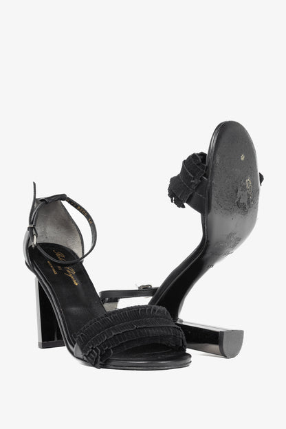 Robert Clergerie Black Suede Fringe Mirror-Heel Sandals