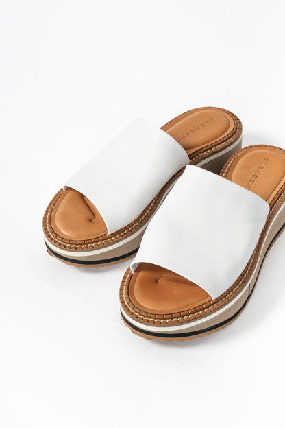 Clergerie Fast White Leather Slide Platform Mule Sandals