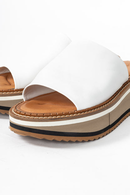 Clergerie Fast White Leather Slide Platform Mule Sandals